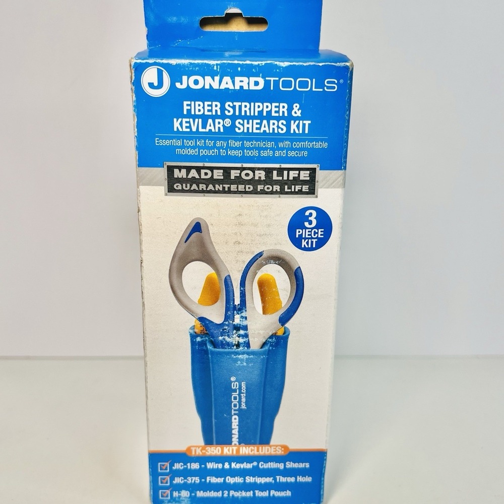 Jonard Tools TK-350 Fiber Stripper Kit with Kevlar Cutter Shears & Molded Pouch